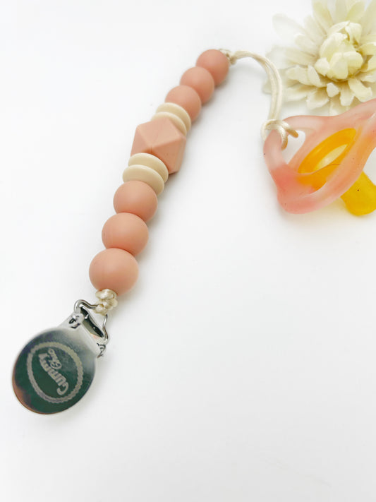 Peach and Beige  Silicone Pacifier Clip for Stylish Babies