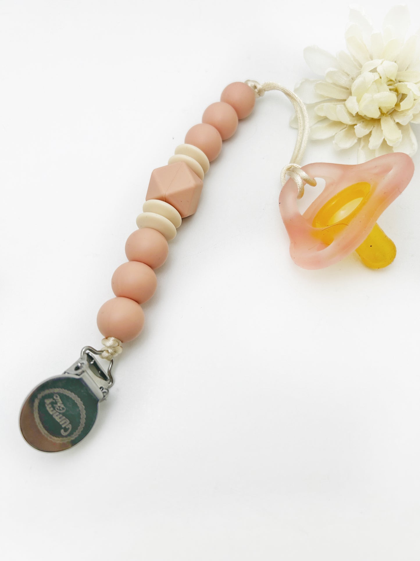Peach and Beige  Silicone Pacifier Clip for Stylish Babies