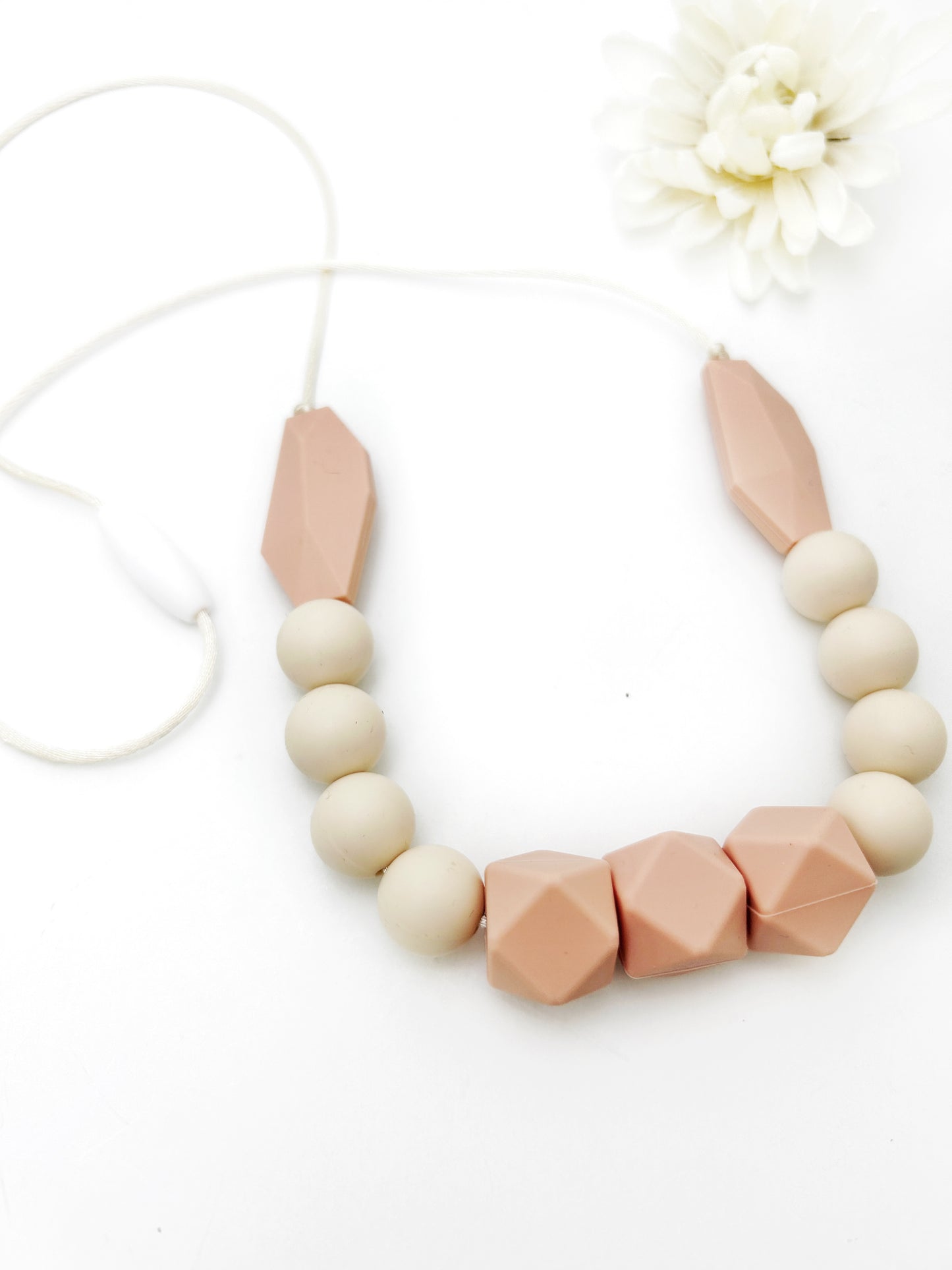 Beige Silicone Teething Necklace | Nursing Sensory Jewelry