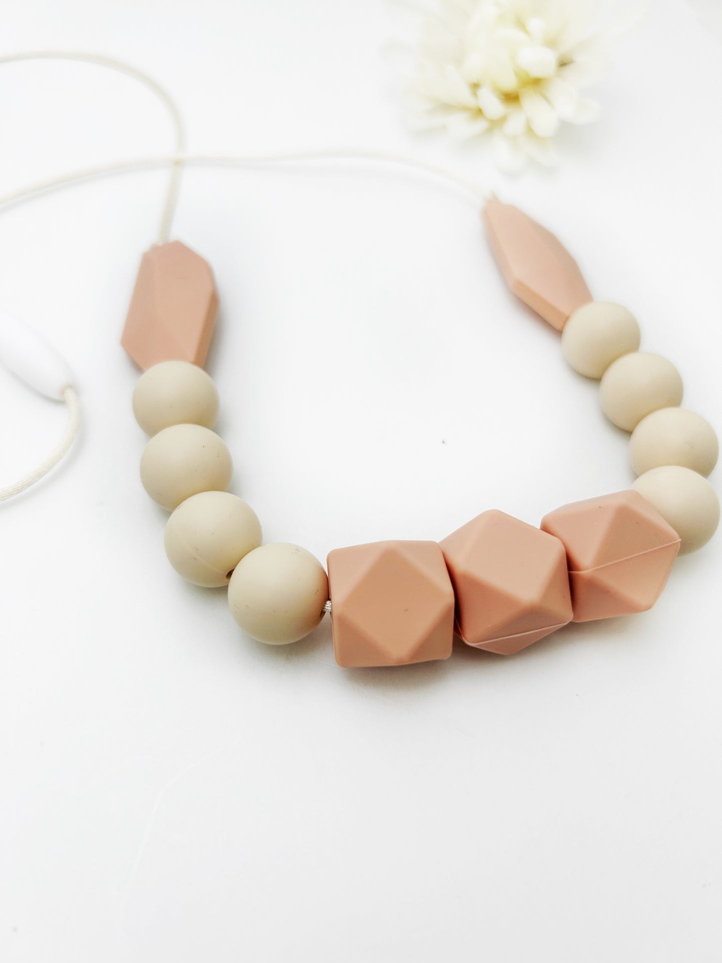 Beige Silicone Teething Necklace | Nursing Sensory Jewelry
