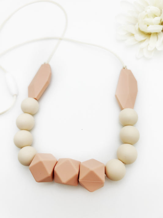 Beige Silicone Teething Necklace | Nursing Sensory Jewelry