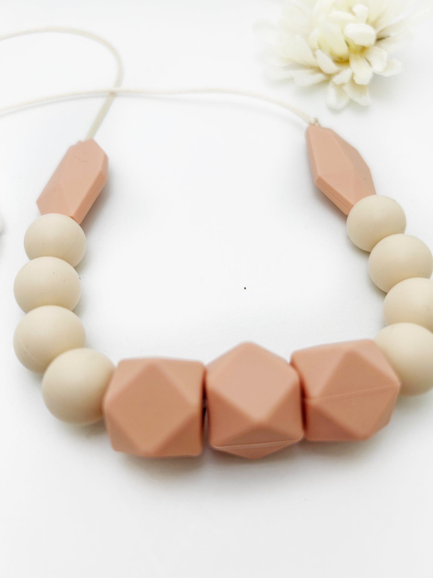 Beige Silicone Teething Necklace | Nursing Sensory Jewelry