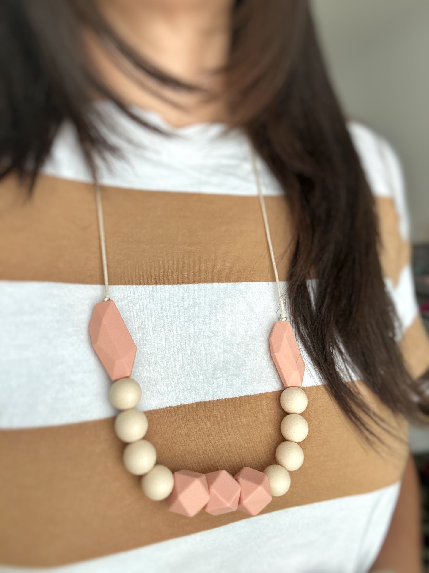 Beige Silicone Teething Necklace | Nursing Sensory Jewelry
