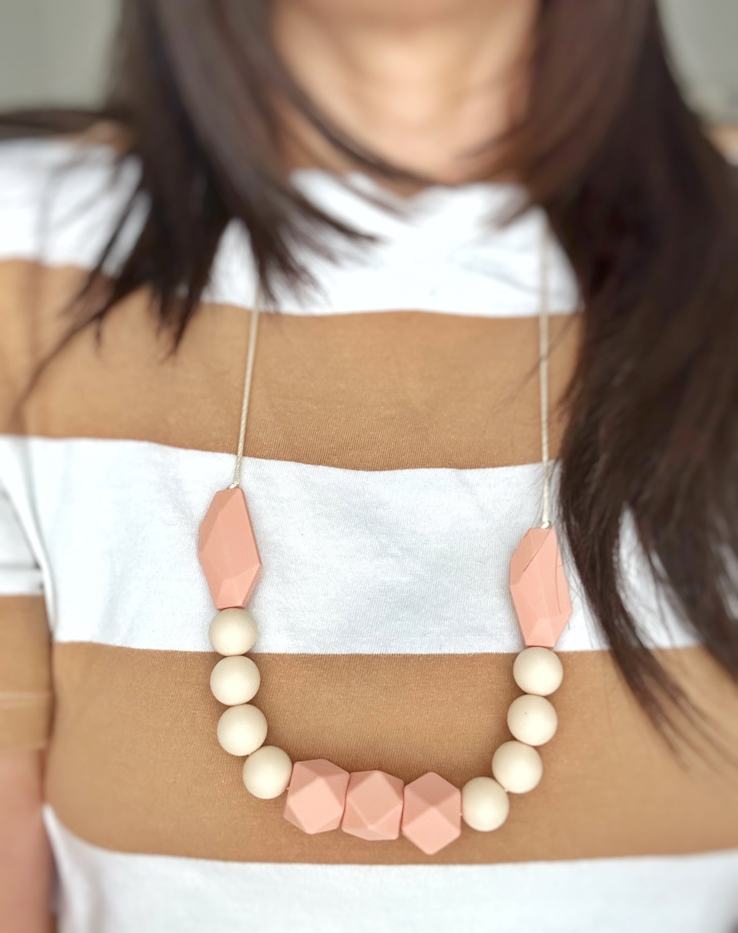 Beige Silicone Teething Necklace | Nursing Sensory Jewelry