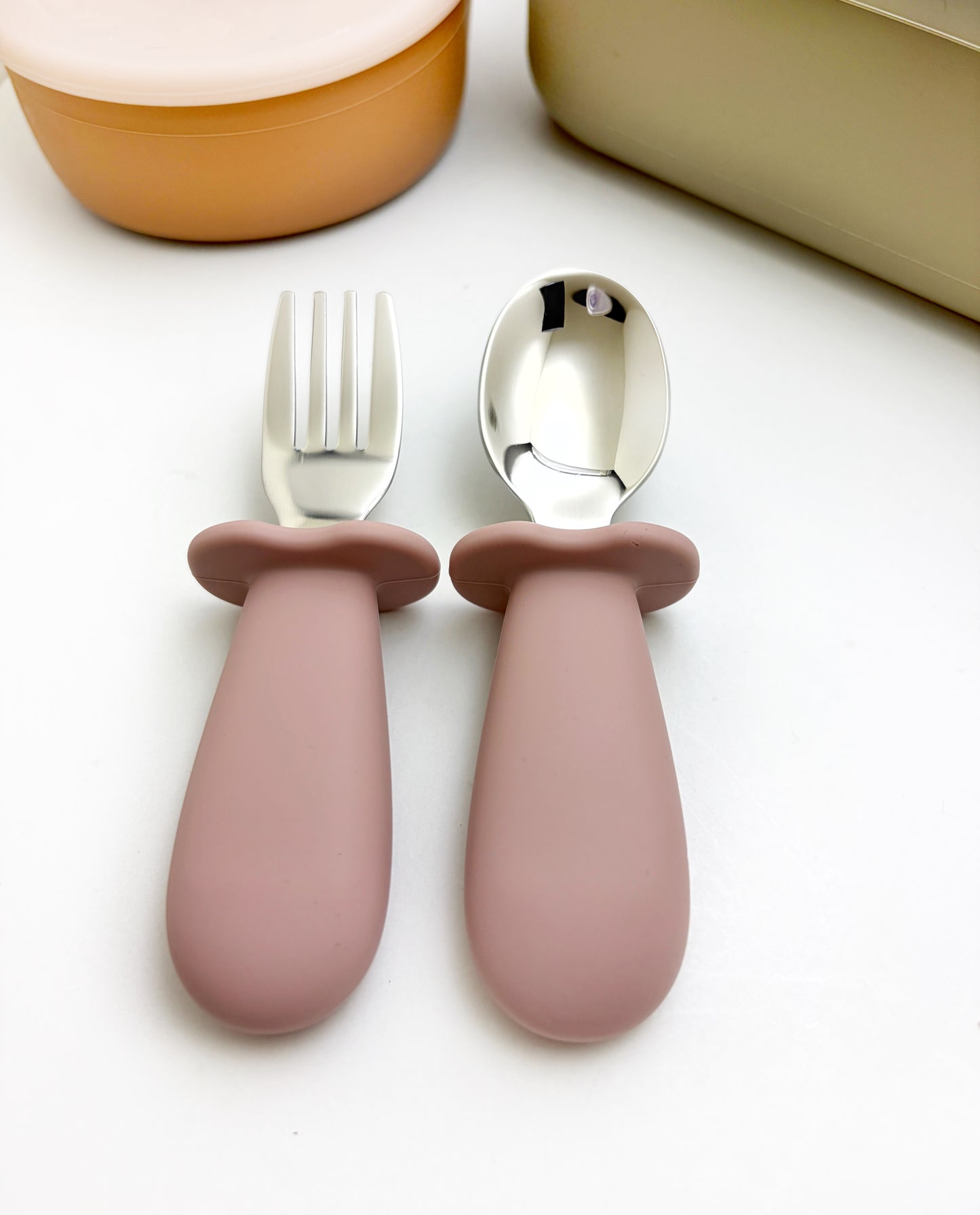 Silicone Stainless Steel Baby Fork and Spoon Set | Self-Feeding Training Utensils