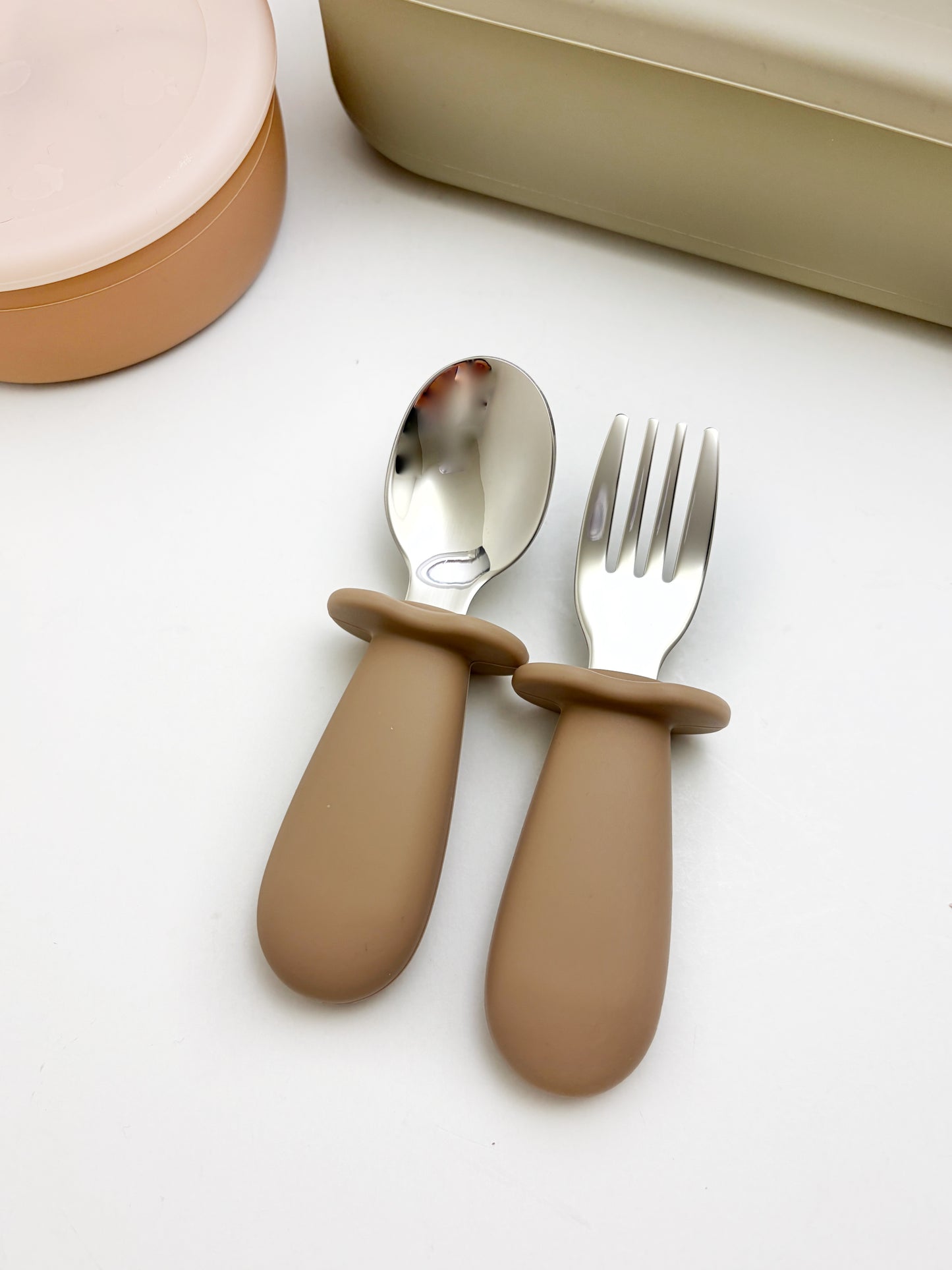 Silicone Stainless Steel Baby Fork and Spoon Set | Self-Feeding Training Utensils