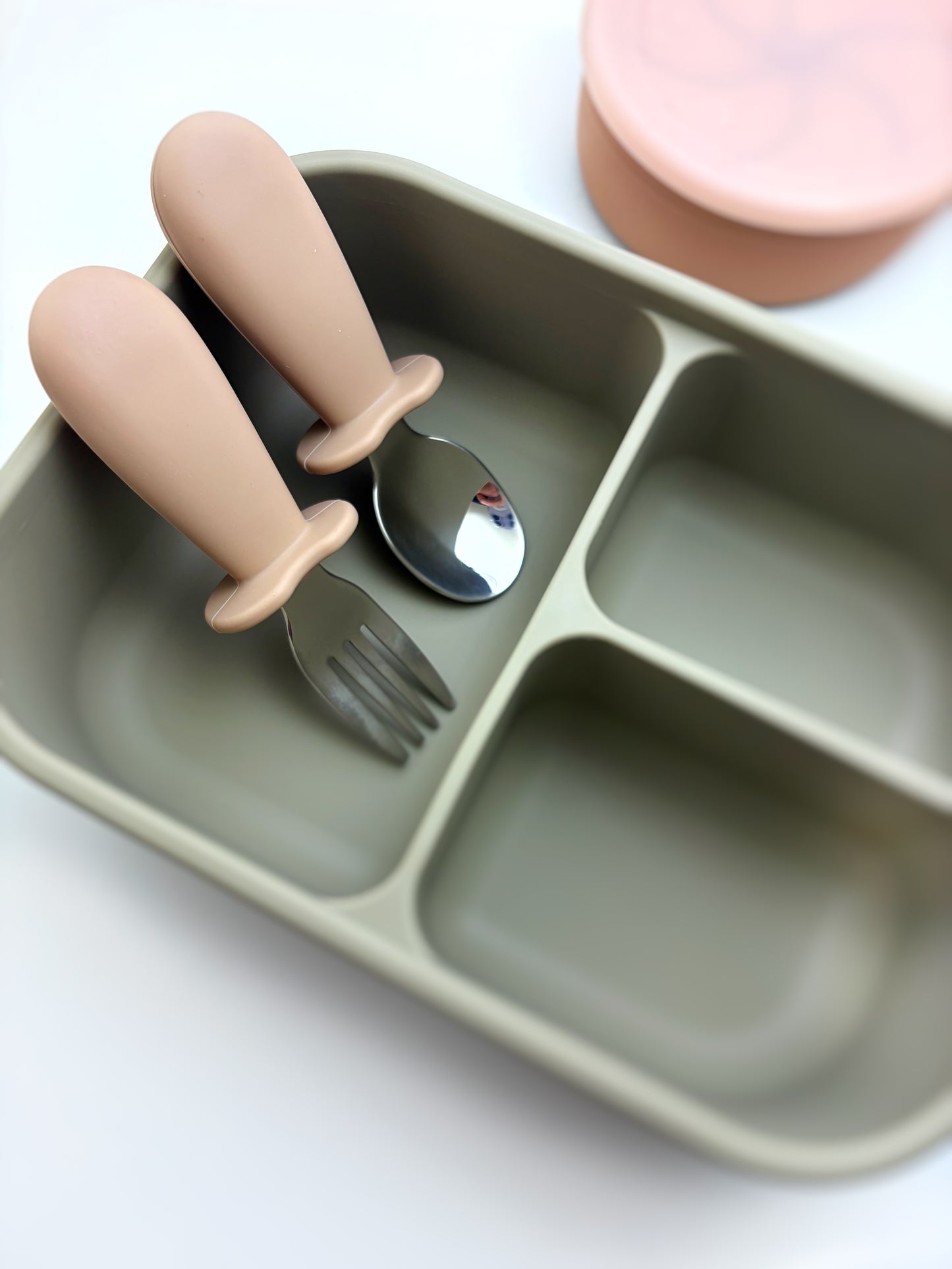 Silicone Stainless Steel Baby Fork and Spoon Set | Self-Feeding Training Utensils