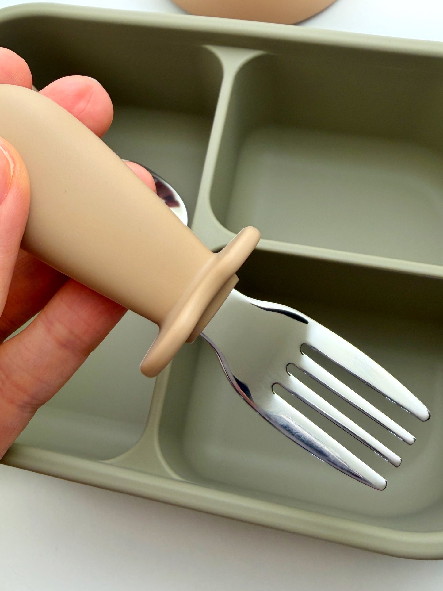 Silicone Stainless Steel Baby Fork and Spoon Set | Self-Feeding Training Utensils