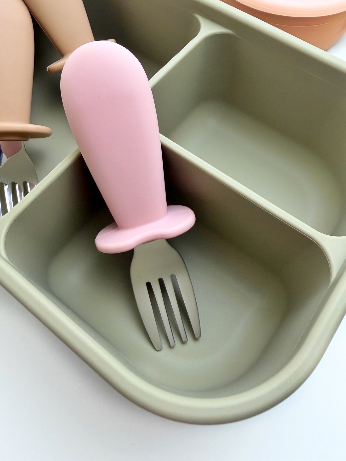 Silicone Stainless Steel Baby Fork and Spoon Set | Self-Feeding Training Utensils