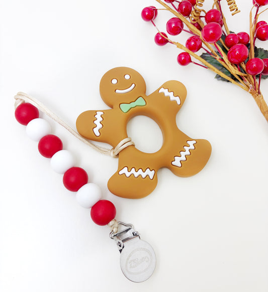 Christmas Gingerbread Cookie Teether: Festive Sensory Chew for New Moms & Babies