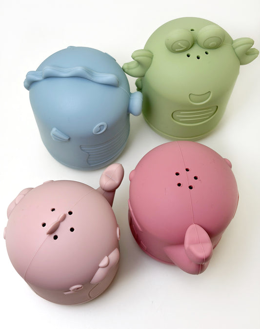 Gummy Chic Ocean Series four-piece silicone bath toy set with whale crab sea lion and seahorse”