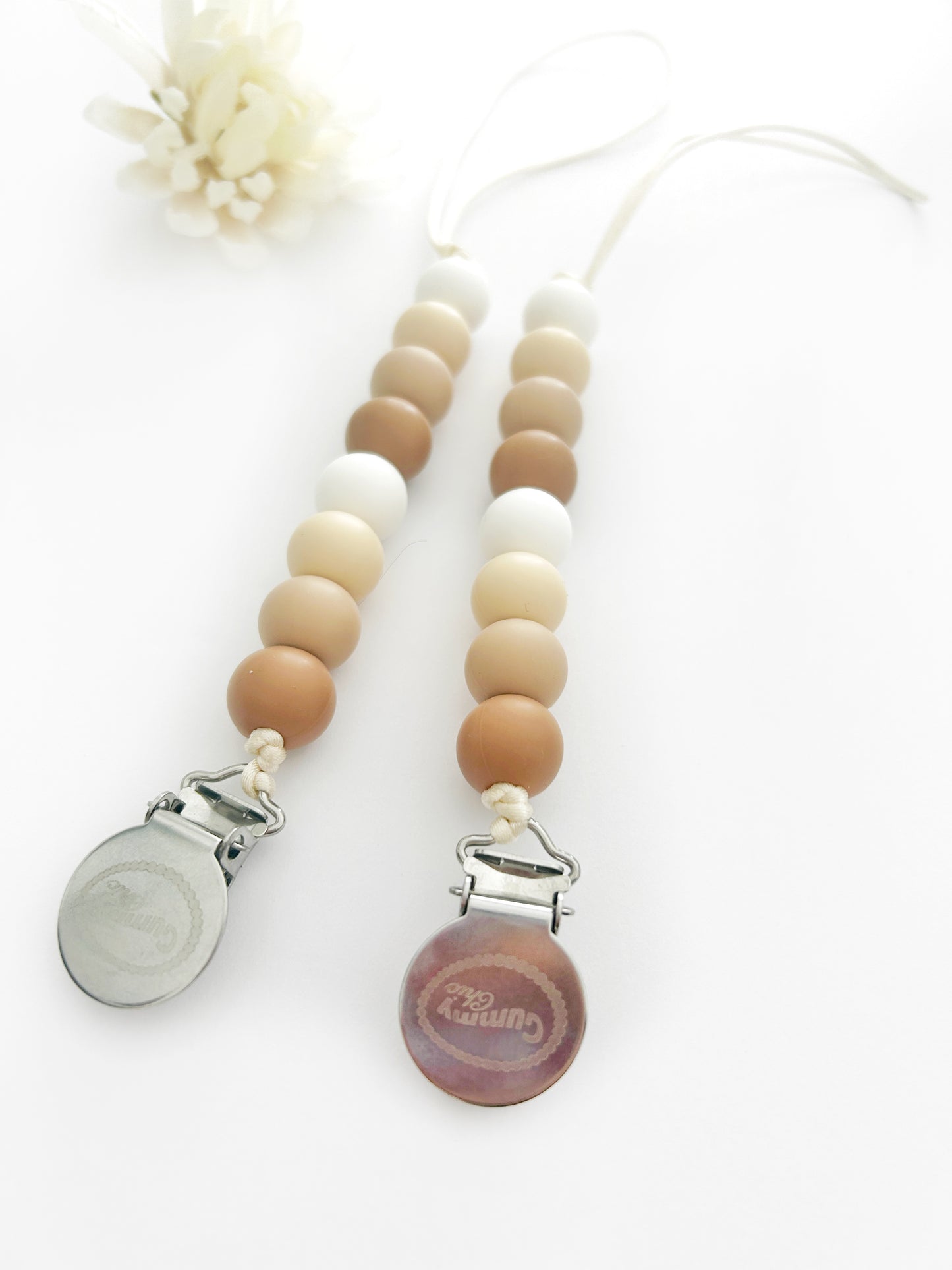 Neutral Beige Silicone Beaded Pacifier Clip