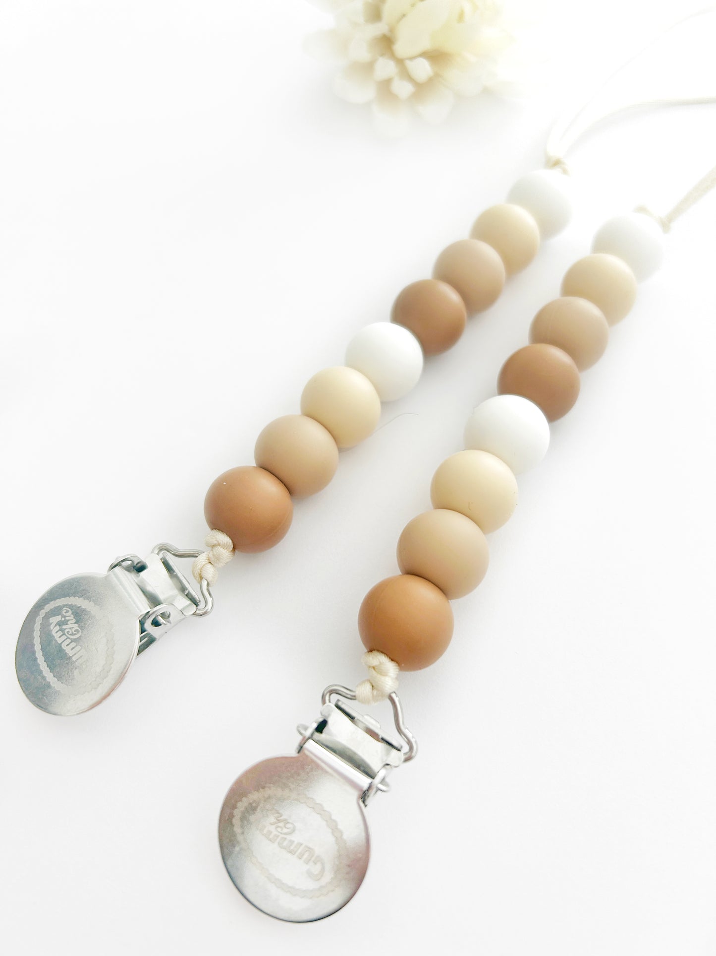 Neutral Beige Silicone Beaded Pacifier Clip