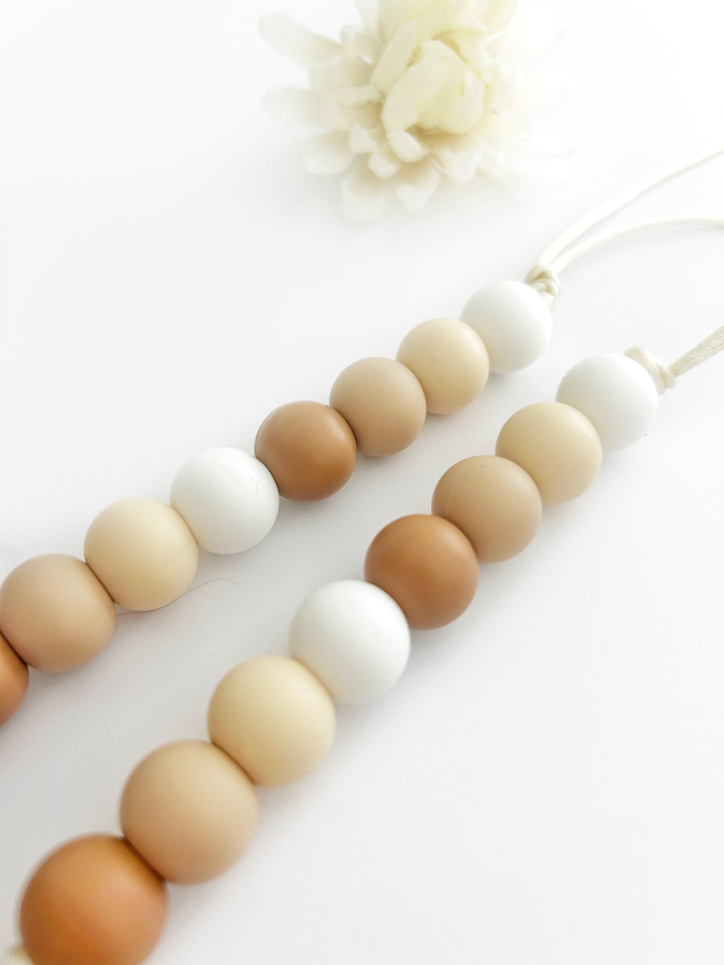 Neutral Beige Silicone Beaded Pacifier Clip