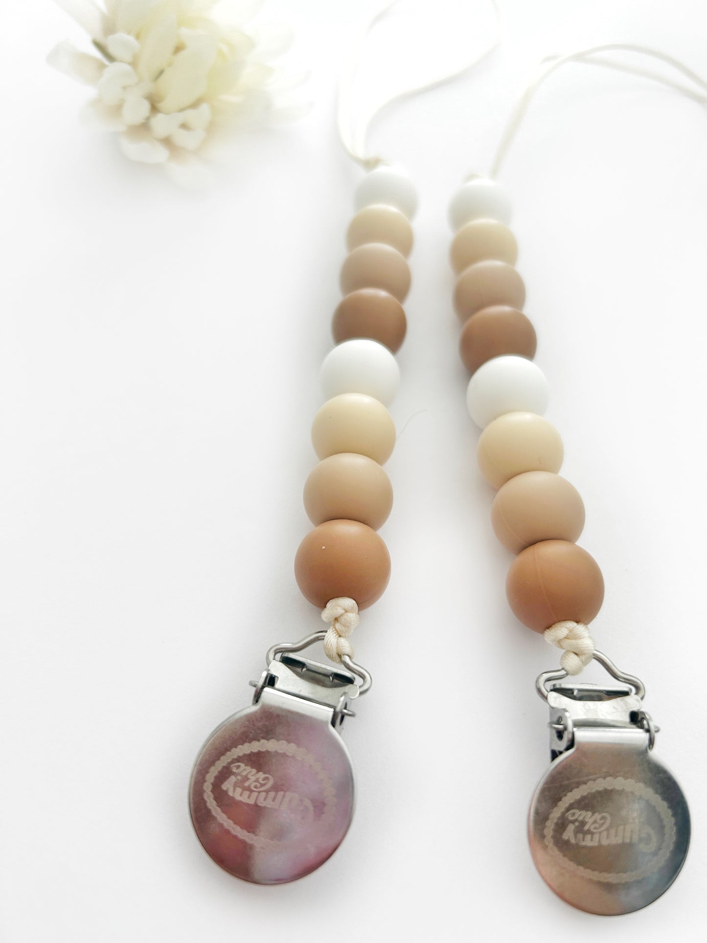 Neutral Beige Silicone Beaded Pacifier Clip