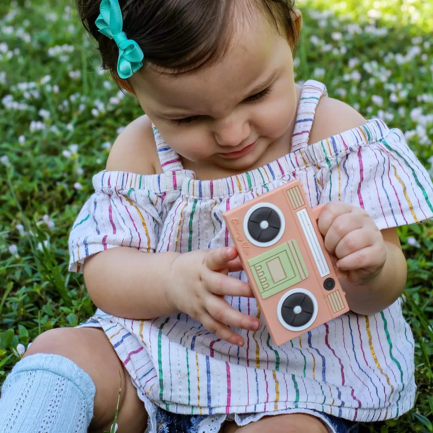 Retro New Born Baby Gift Box with Organic Blanket & Teether
