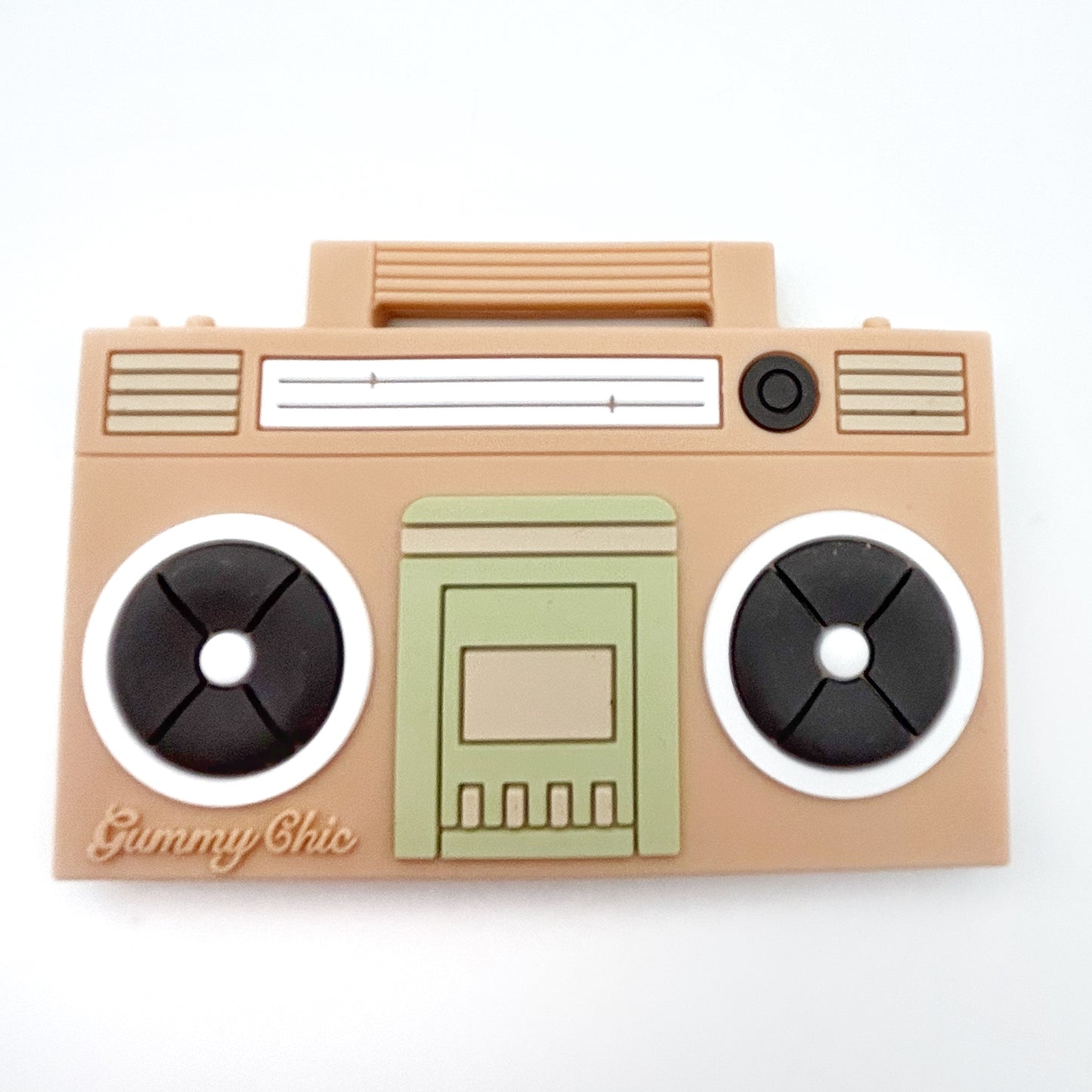 Tan boom box silicone chew pendant