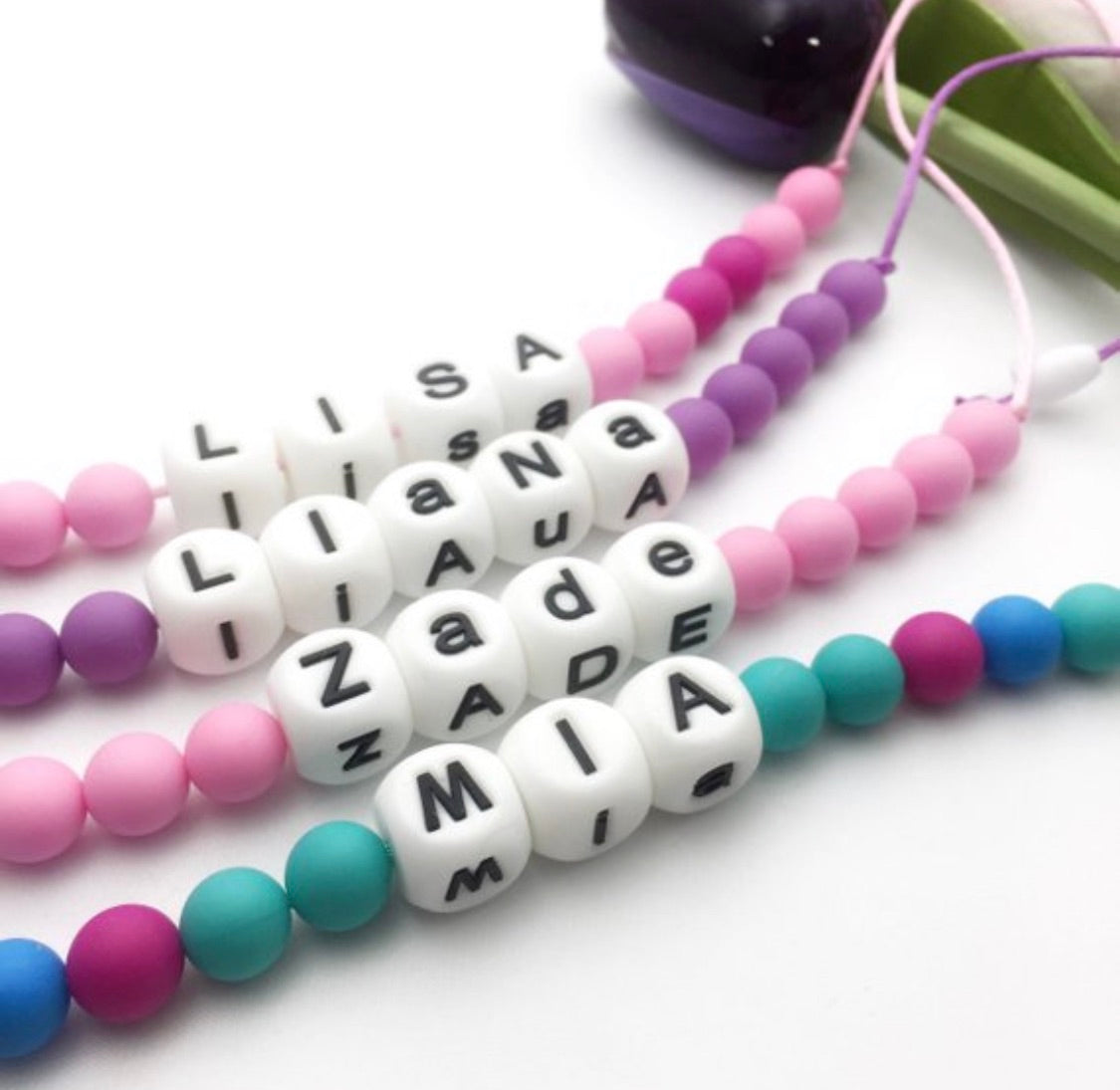 Letter name silicone chew necklaces