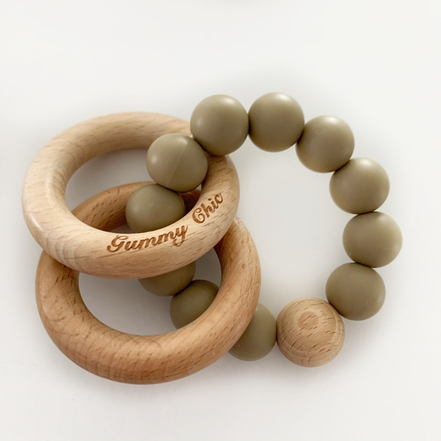 Gummy Chic Teether Rattle with Baby Wood Rattle for Eye-Hand Coordination