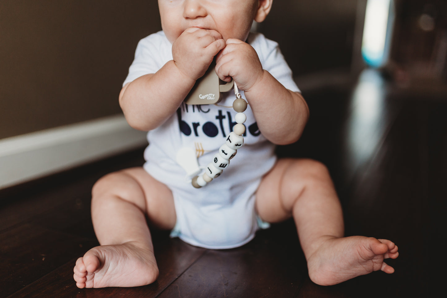 milkshake teether, cocoa teether in neutral tones personlalized