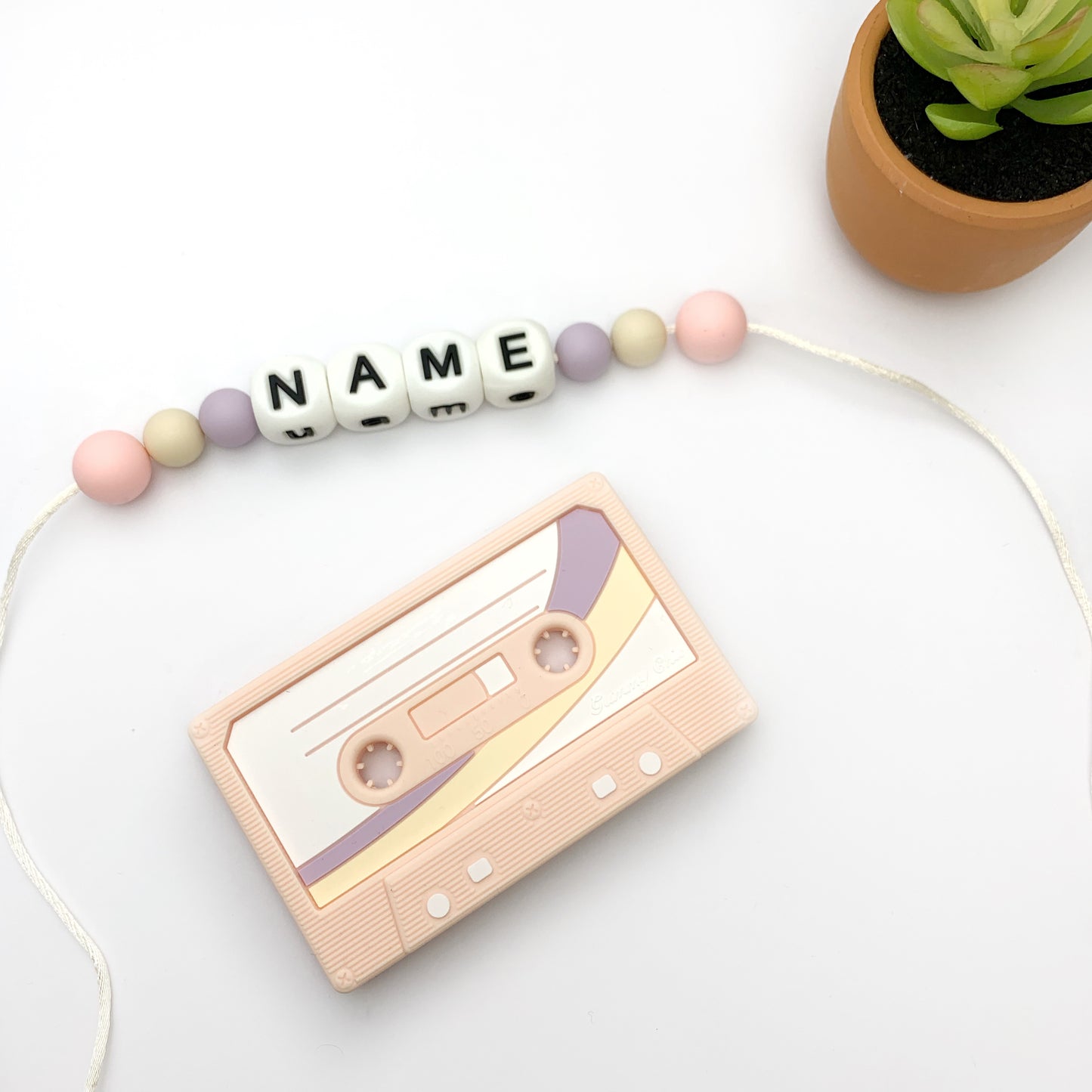 Personalized Cassette Tape Teether - Retro 80s & 90s Vibes for Teething Babies