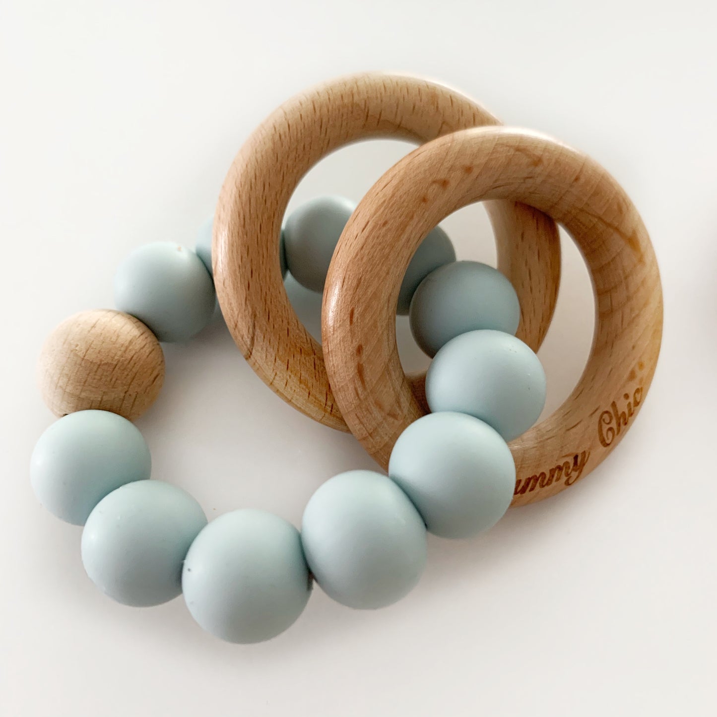 Gummy Chic Teether Rattle with Baby Wood Rattle for Eye-Hand Coordination