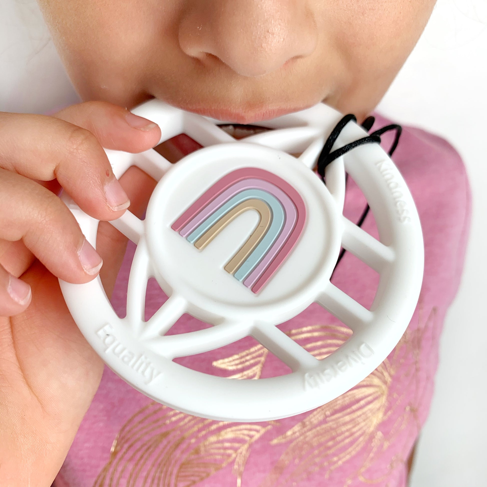 girl pink rainbow chew pendant necklace