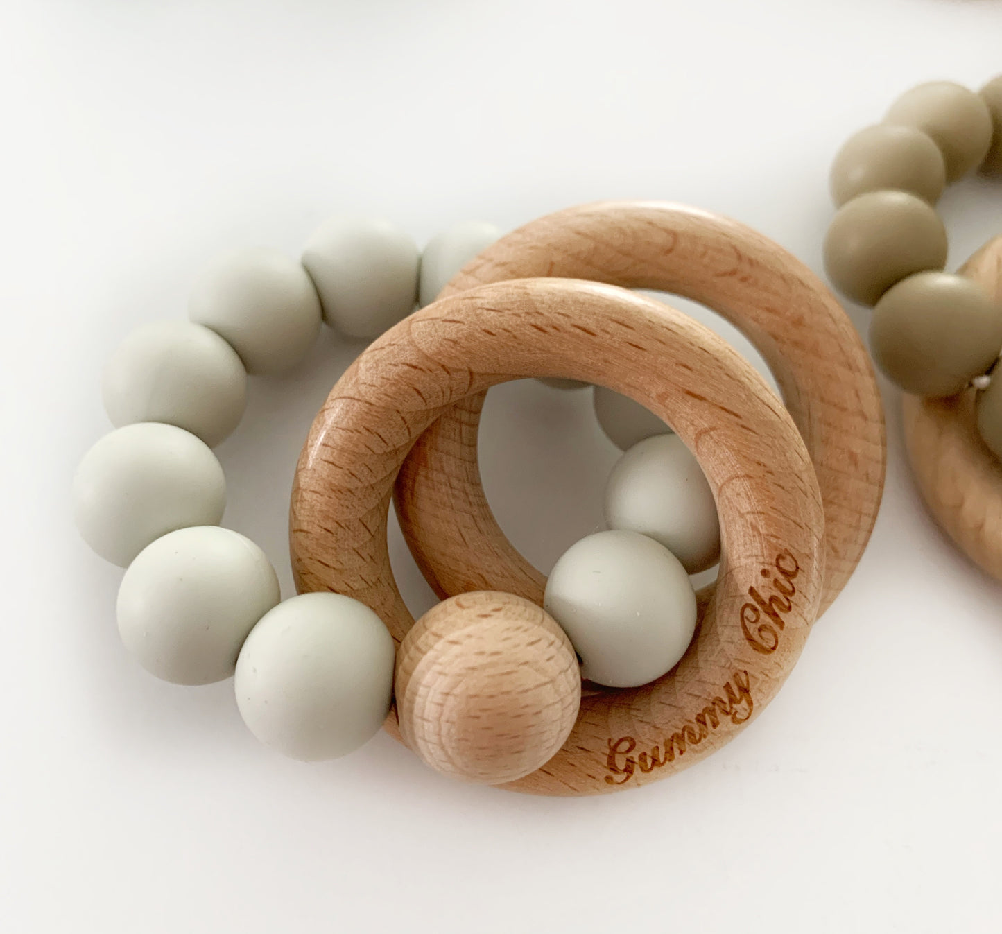 sage colored beads with silicone and wood